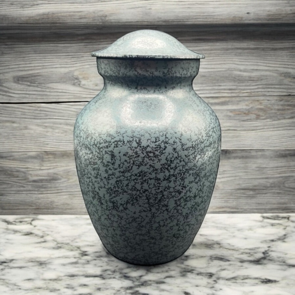 SPECKLED METAL PET URN WITH LID – 9.5 INCHES TALL